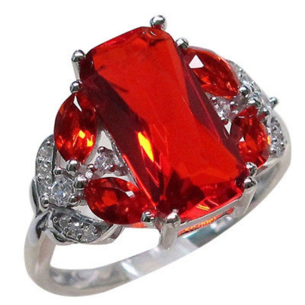 Women Red Square Rhinestone Finger Ring Engagement